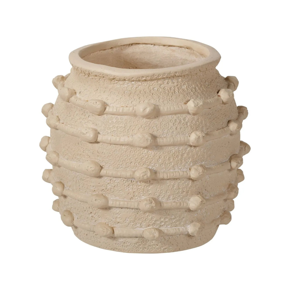 Cream Bobbled Fibrestone Planter with Rolled Rim & Raised Textured Detail – Decorative Indoor Plant Pot 29x32x32cm – Front Product View with Open Top | Click Style
