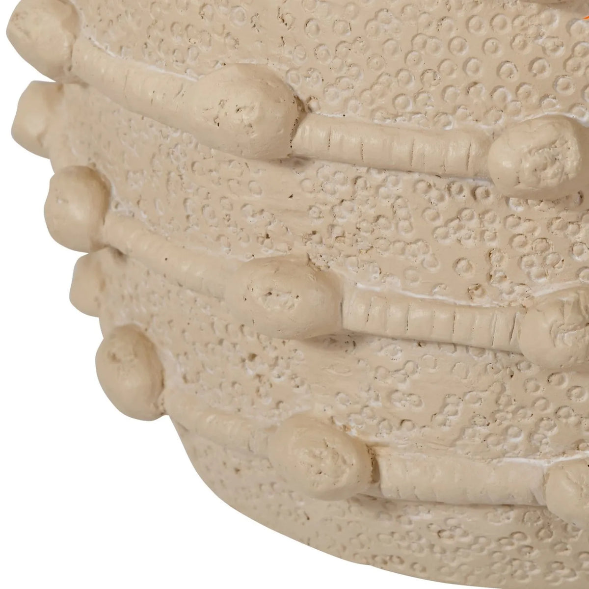 Cream Bobbled Fibrestone Planter with Rolled Rim & Raised Textured Detail – Decorative Indoor Plant Pot 29x32x32cm – Close-Up Lower Bobbled Detail & Textured Finish | Click Style