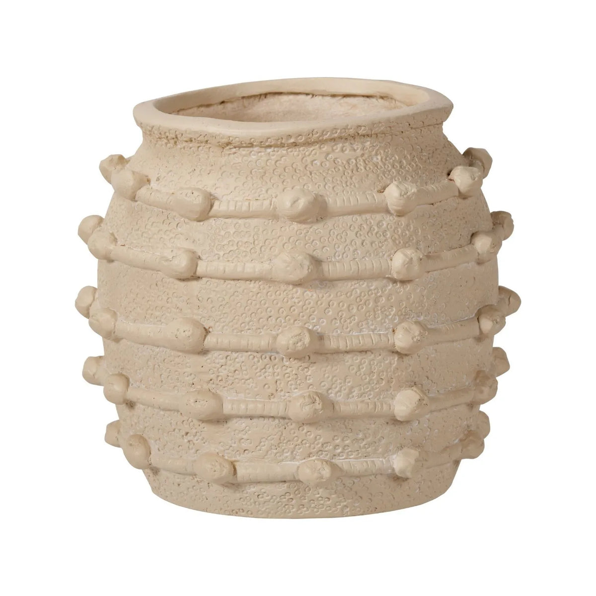 Cream Bobbled Fibrestone Planter with Rolled Rim & Raised Textured Detail – Decorative Indoor Plant Pot 29x32x32cm – Full Product View Showing Bobbled Textured Finish | Click Style