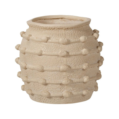 Cream Bobbled Fibrestone Planter with Rolled Rim & Raised Textured Detail – Decorative Indoor Plant Pot 29x32x32cm – Angled Product View with Rolled Rim | Click Style