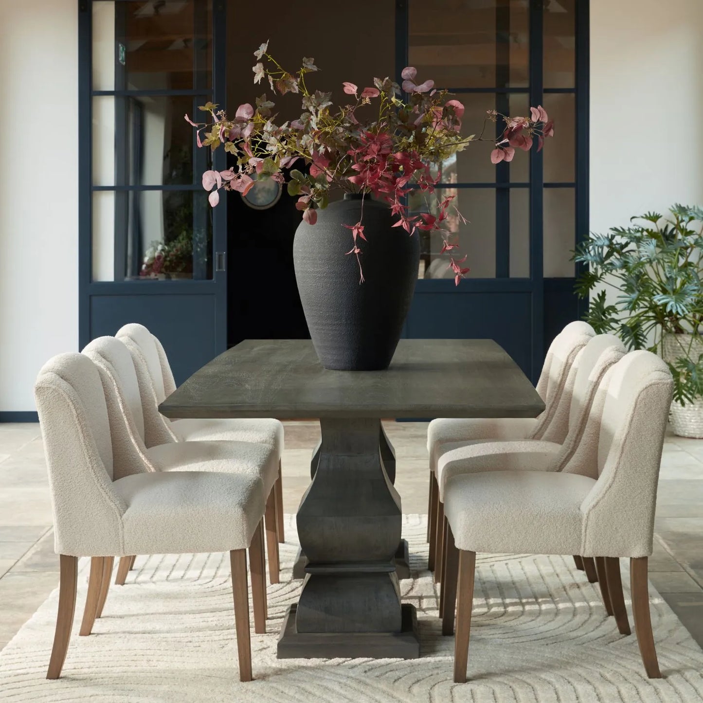 Cream Bouclé Dining Chair with Rubberwood Legs, Textured Upholstered Seat and High Padded Backrest – Modern Neutral Side Chair for Kitchen, Dining Room or Dressing Room 87x52x59cm | Click Style