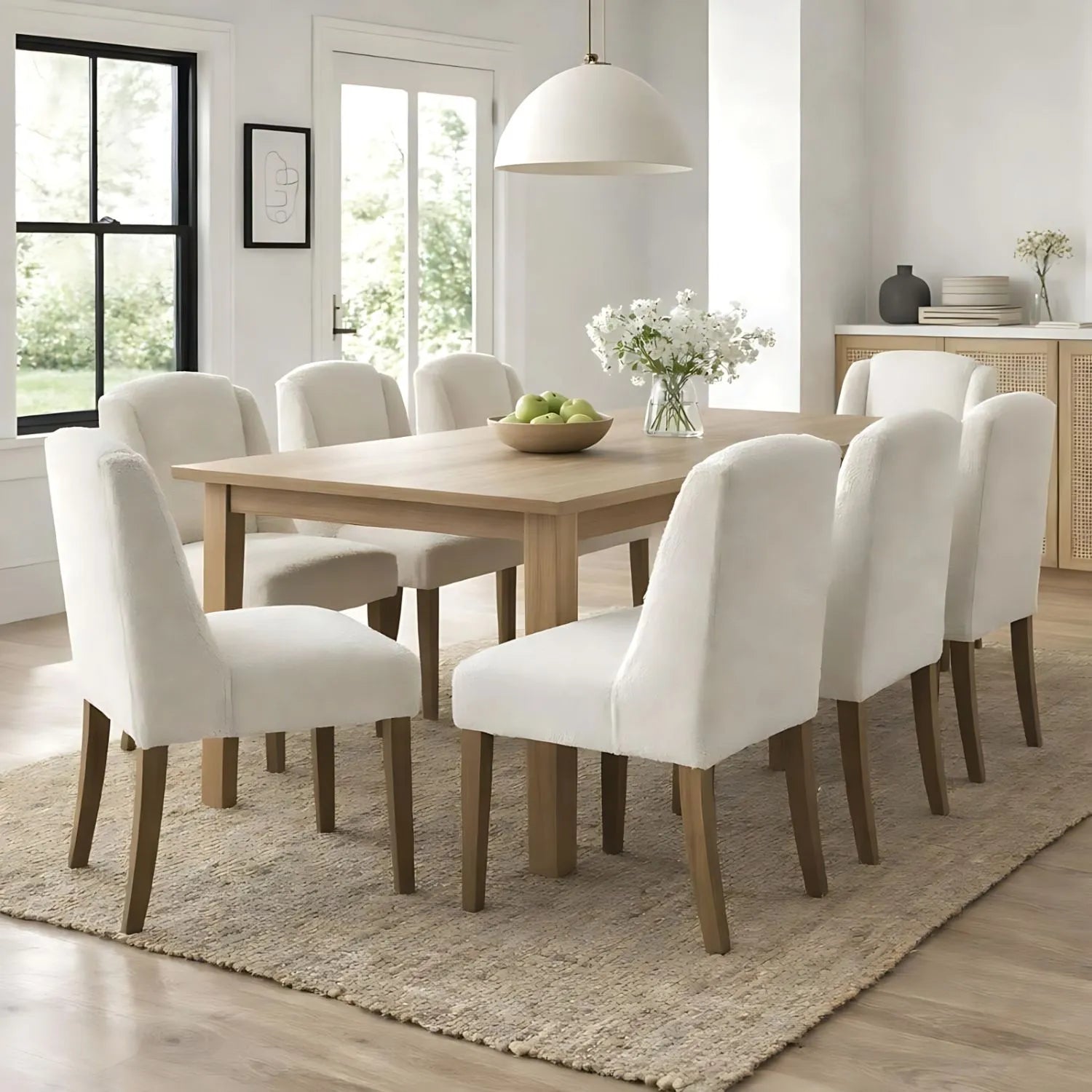 Cream Bouclé Dining Chair with Rubberwood Legs, Textured Upholstered Seat and High Padded Backrest – Modern Neutral Side Chair for Kitchen, Dining Room or Dressing Room 87x52x59cm | Click Style