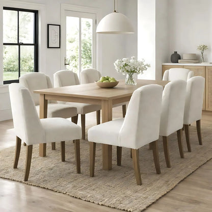 Cream Bouclé Dining Chair with Rubberwood Legs, Textured Upholstered Seat and High Padded Backrest – Modern Neutral Side Chair for Kitchen, Dining Room or Dressing Room 87x52x59cm | Click Style