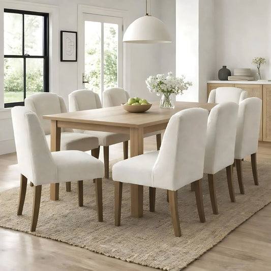 Cream Bouclé Dining Chair with Rubberwood Legs, Textured Upholstered Seat and High Padded Backrest – Modern Neutral Side Chair for Kitchen, Dining Room or Dressing Room 87x52x59cm | Click Style