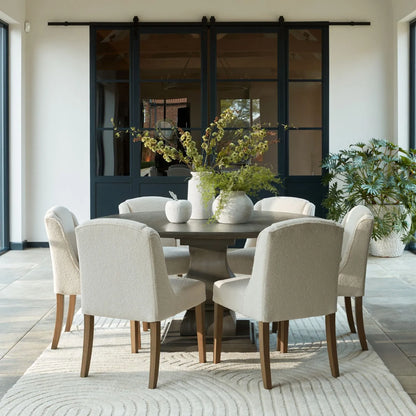Cream Bouclé Dining Chair with Rubberwood Legs, Textured Upholstered Seat and High Padded Backrest – Modern Neutral Side Chair for Kitchen, Dining Room or Dressing Room 87x52x59cm | Click Style