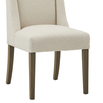 Cream Bouclé Dining Chair with Rubberwood Legs, Textured Upholstered Seat and High Padded Backrest – Modern Neutral Side Chair for Kitchen, Dining Room or Dressing Room 87x52x59cm | Click Style
