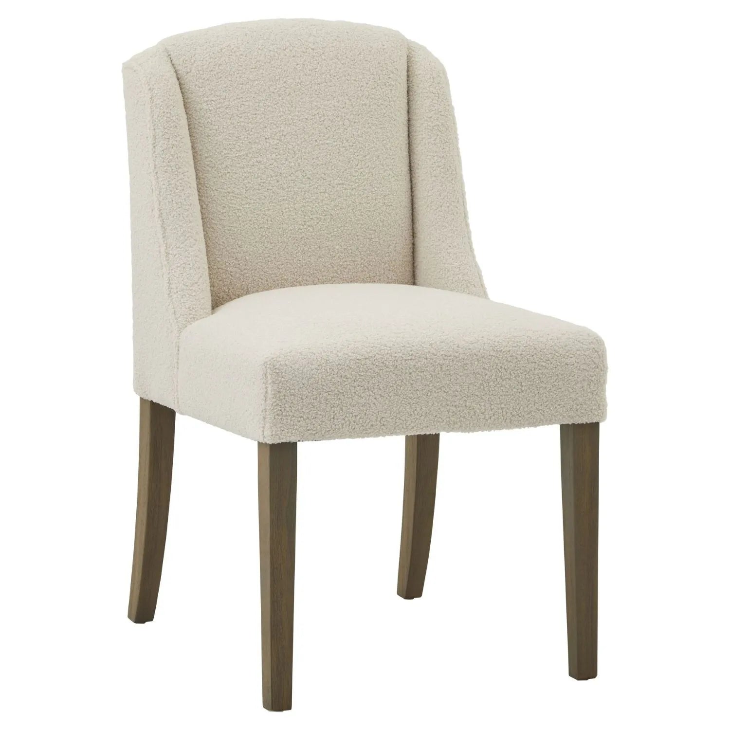Cream Bouclé Dining Chair with Rubberwood Legs, Textured Upholstered Seat and High Padded Backrest – Modern Neutral Side Chair for Kitchen, Dining Room or Dressing Room 87x52x59cm | Click Style