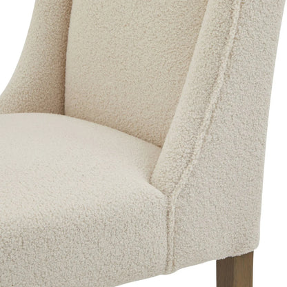 Cream Bouclé Dining Chair with Rubberwood Legs, Textured Upholstered Seat and High Padded Backrest – Modern Neutral Side Chair for Kitchen, Dining Room or Dressing Room 87x52x59cm | Click Style