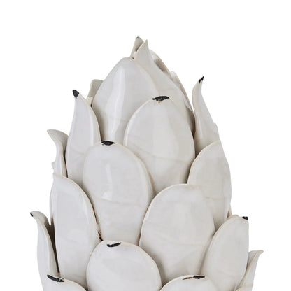 Cream Ceramic Artichoke Ornament on Pedestal Stand with Distressed Glaze – Decorative Centrepiece for Home Decor 24x14cm - Click Style