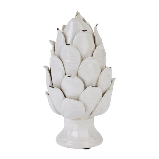 Cream Ceramic Artichoke Ornament on Pedestal Stand with Distressed Glaze – Decorative Centrepiece for Home Decor 24x14cm - Click Style