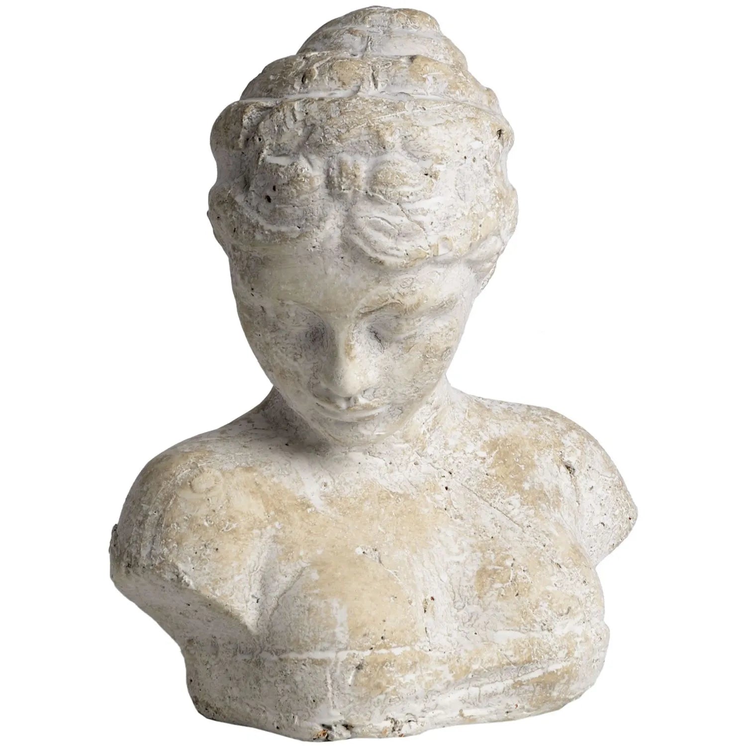 Cream Distressed Stone-Effect Lady Bust Ornament – Decorative Female Centrepiece Statue for Home Decor 29x26cm - Click Style