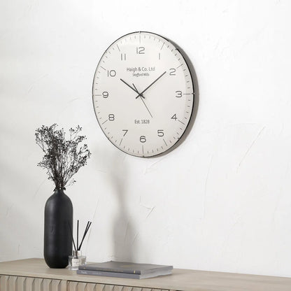 Cream Retro Round Wall Clock with Convex Glass & Black Arabic Numerals & Hands 50x6cm - Click Style