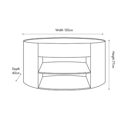 Cream Travertine Effect 1 Drawer Console Table with Stone Veneer Finish – Contemporary Curved Hallway Console Table with Open Shelves Dimensions 77x120x40cm – Travertine Effect Veneered MDF Console Table with Sculptural Curved Sides, Handleless Drawer and Open Storage Shelves for Hallways and Living Rooms | Click Style