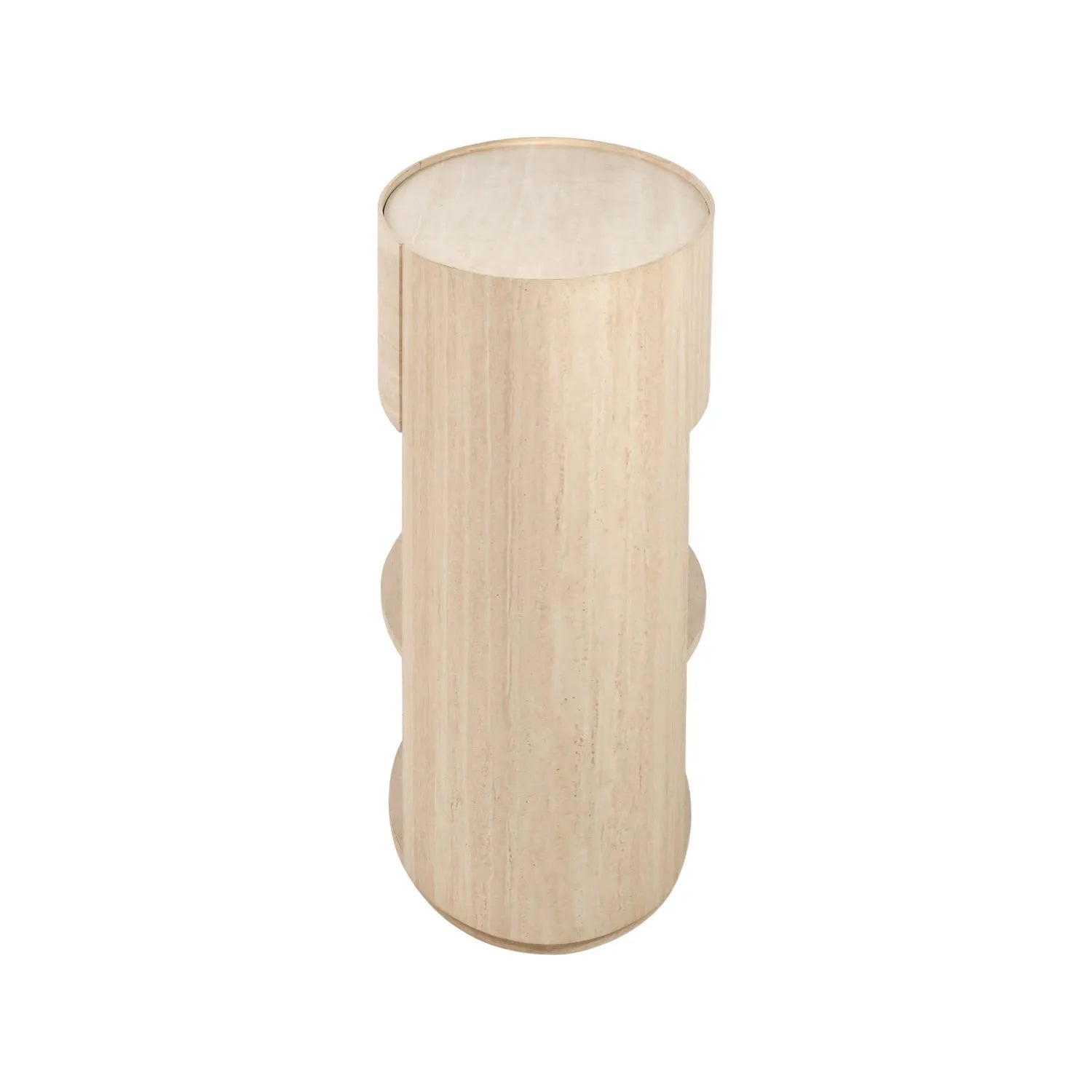 Cream Travertine Effect 1 Drawer Console Table with Stone Veneer Finish – Contemporary Curved Hallway Console Table with Open Shelves Side 77x120x40cm – Travertine Effect Veneered MDF Console Table with Sculptural Curved Sides, Handleless Drawer and Open Storage Shelves for Hallways and Living Rooms | Click Style