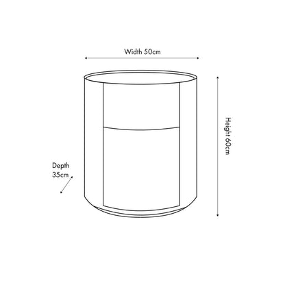 Cream Travertine Effect Curved Side Table with 1 Drawer & 1 Door – Contemporary Stone Veneer Bedside Cabinet Storage Unit Dimensions 60x50x35cm – Cylindrical Travertine Effect Drum Bedside Table for Modern Neutral Bedroom or Living Room | Click Style