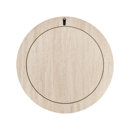 Cream Travertine Effect Round Wall Mirror with Stone Veneer Frame Back Ø80xD2cm – Contemporary Decorative Round Mirror with Natural Stone Texture Frame for Living Rooms Hallways Bedrooms and Modern UK Interiors | Click Style