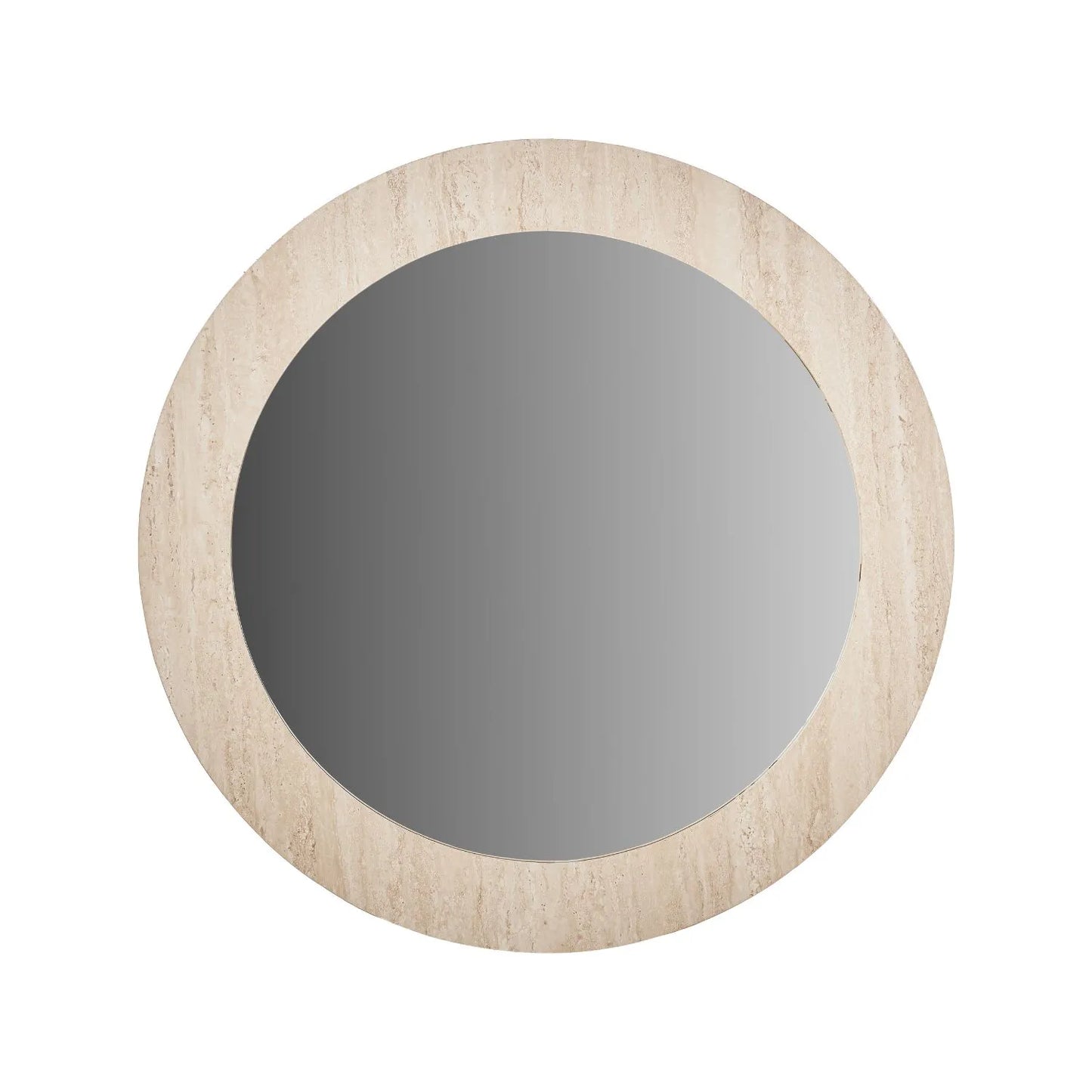 Cream Travertine Effect Round Wall Mirror with Stone Veneer Frame Ø80xD2cm – Contemporary Decorative Round Mirror with Natural Stone Texture Frame for Living Rooms Hallways Bedrooms and Modern UK Interiors | Click Style