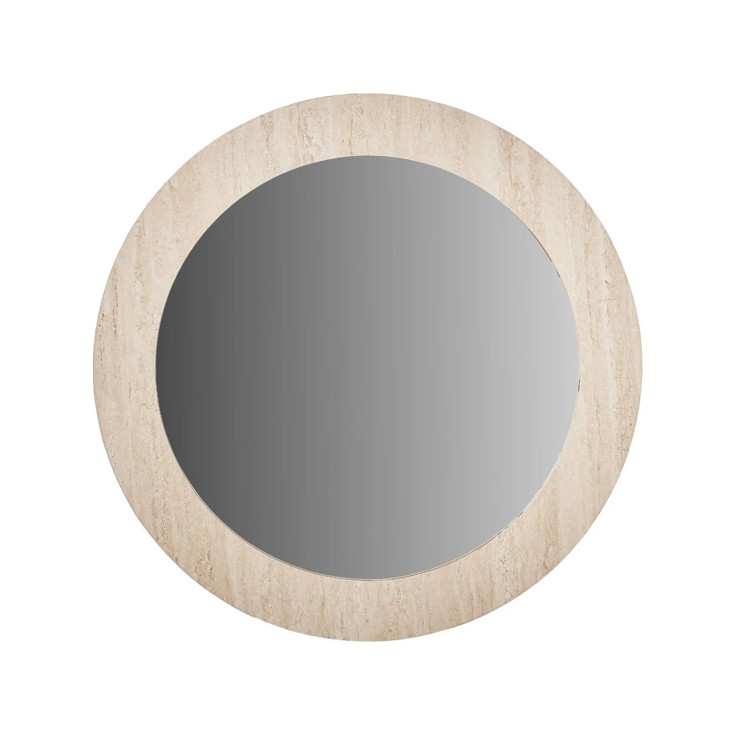 Cream Travertine Effect Round Wall Mirror with Stone Veneer Frame Ø80xD2cm – Contemporary Decorative Round Mirror with Natural Stone Texture Frame for Living Rooms Hallways Bedrooms and Modern UK Interiors | Click Style