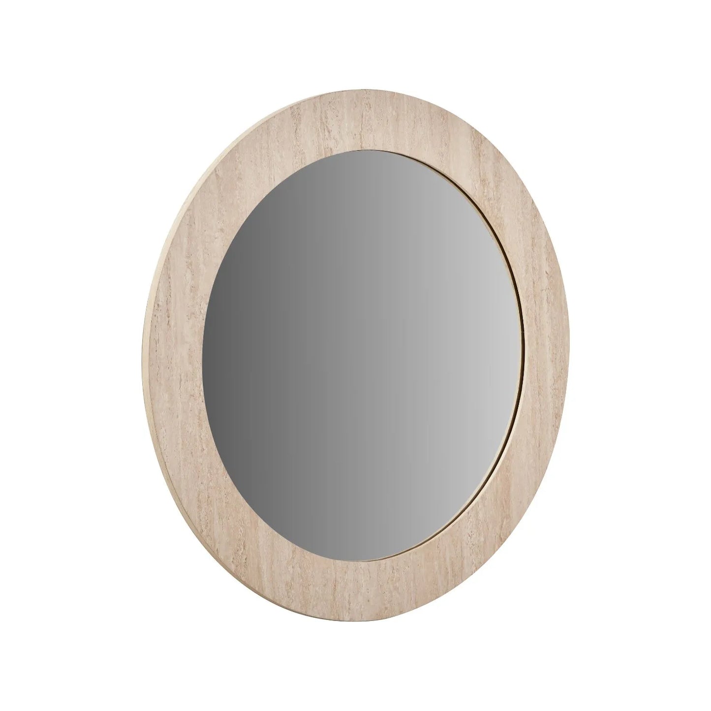 Cream Travertine Effect Round Wall Mirror with Stone Veneer Frame Ø80xD2cm – Contemporary Decorative Round Mirror with Natural Stone Texture Frame for Living Rooms Hallways Bedrooms and Modern UK Interiors | Click Style
