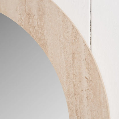 Cream Travertine Effect Round Wall Mirror with Stone Veneer Frame Ø80xD2cm – Contemporary Decorative Round Mirror with Natural Stone Texture Frame for Living Rooms Hallways Bedrooms and Modern UK Interiors | Click Style