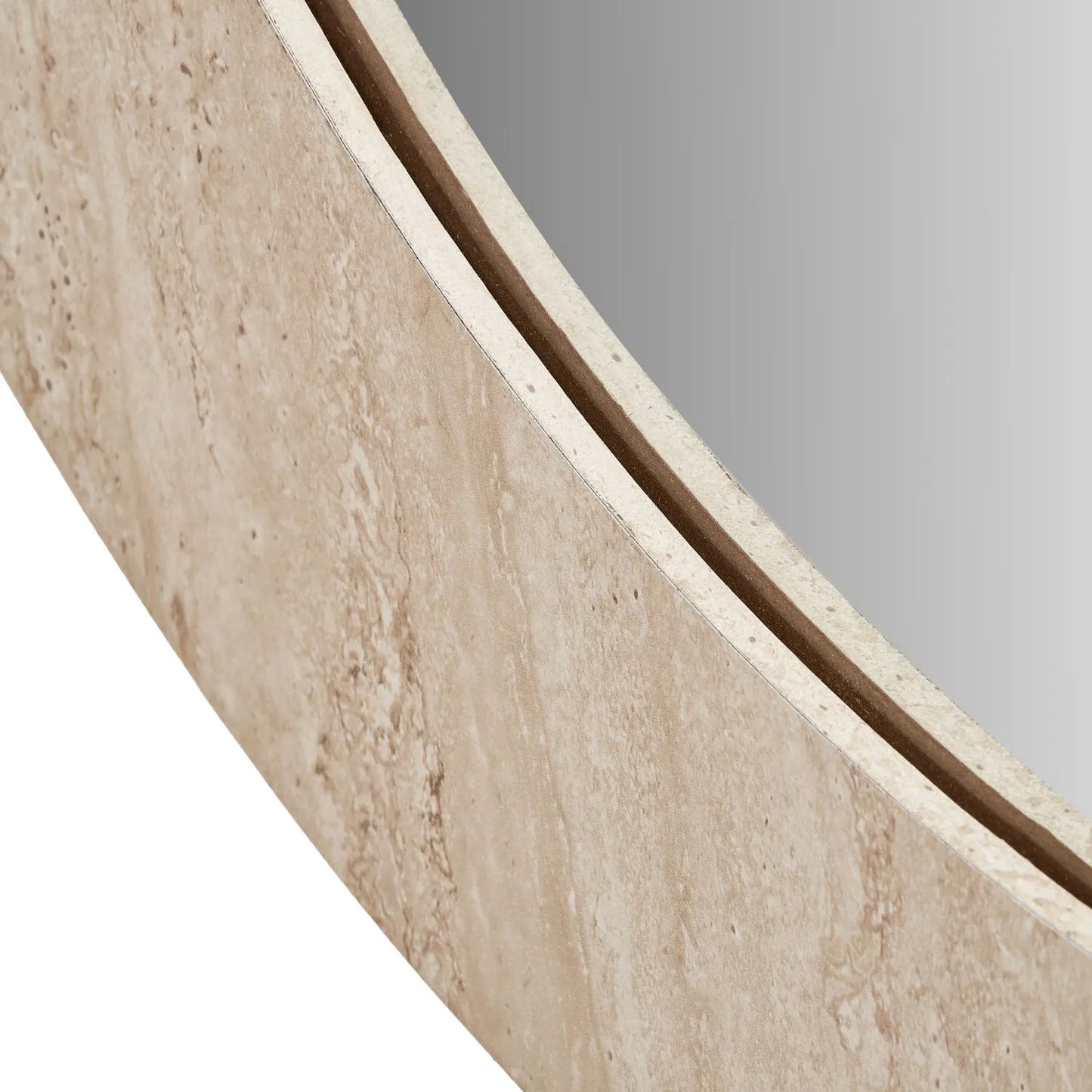 Cream Travertine Effect Round Wall Mirror with Stone Veneer Frame Ø80xD2cm – Contemporary Decorative Round Mirror with Natural Stone Texture Frame for Living Rooms Hallways Bedrooms and Modern UK Interiors | Click Style