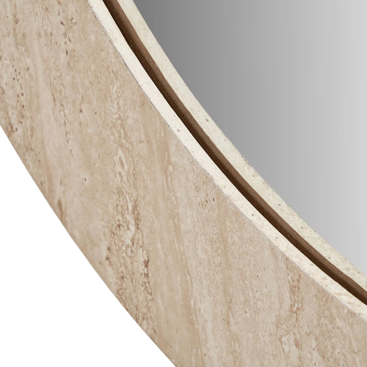 Cream Travertine Effect Round Wall Mirror with Stone Veneer Frame Ø80xD2cm – Contemporary Decorative Round Mirror with Natural Stone Texture Frame for Living Rooms Hallways Bedrooms and Modern UK Interiors | Click Style