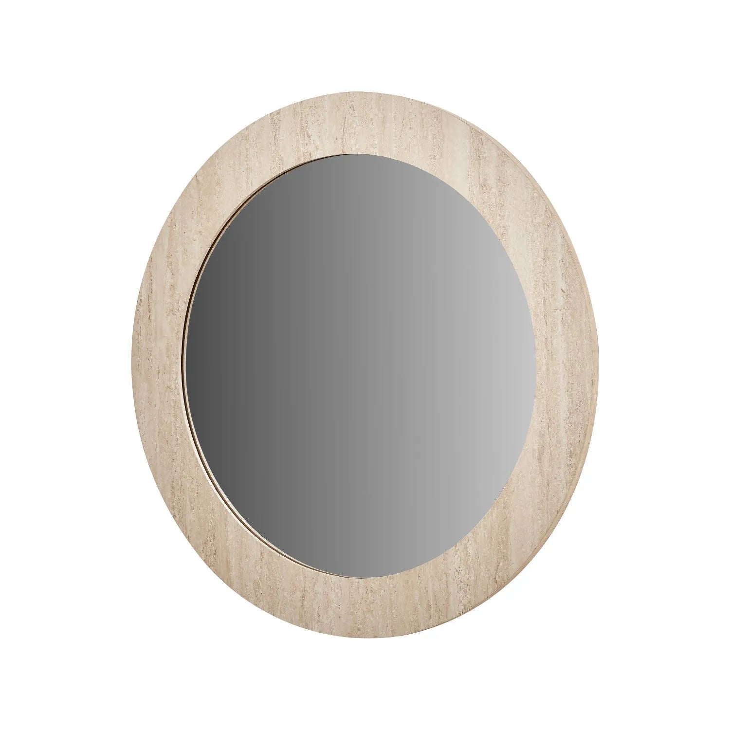 Cream Travertine Effect Round Wall Mirror with Stone Veneer Frame Ø80xD2cm – Contemporary Decorative Round Mirror with Natural Stone Texture Frame for Living Rooms Hallways Bedrooms and Modern UK Interiors | Click Style