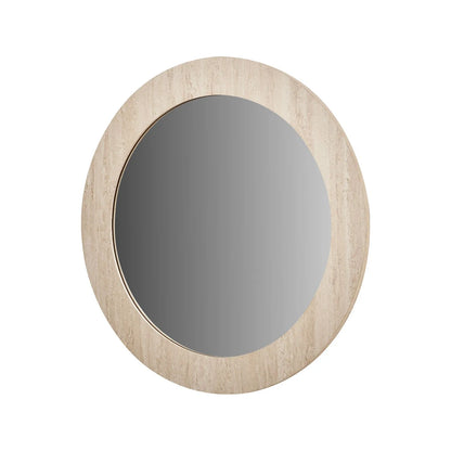 Cream Travertine Effect Round Wall Mirror with Stone Veneer Frame Ø80xD2cm – Contemporary Decorative Round Mirror with Natural Stone Texture Frame for Living Rooms Hallways Bedrooms and Modern UK Interiors | Click Style