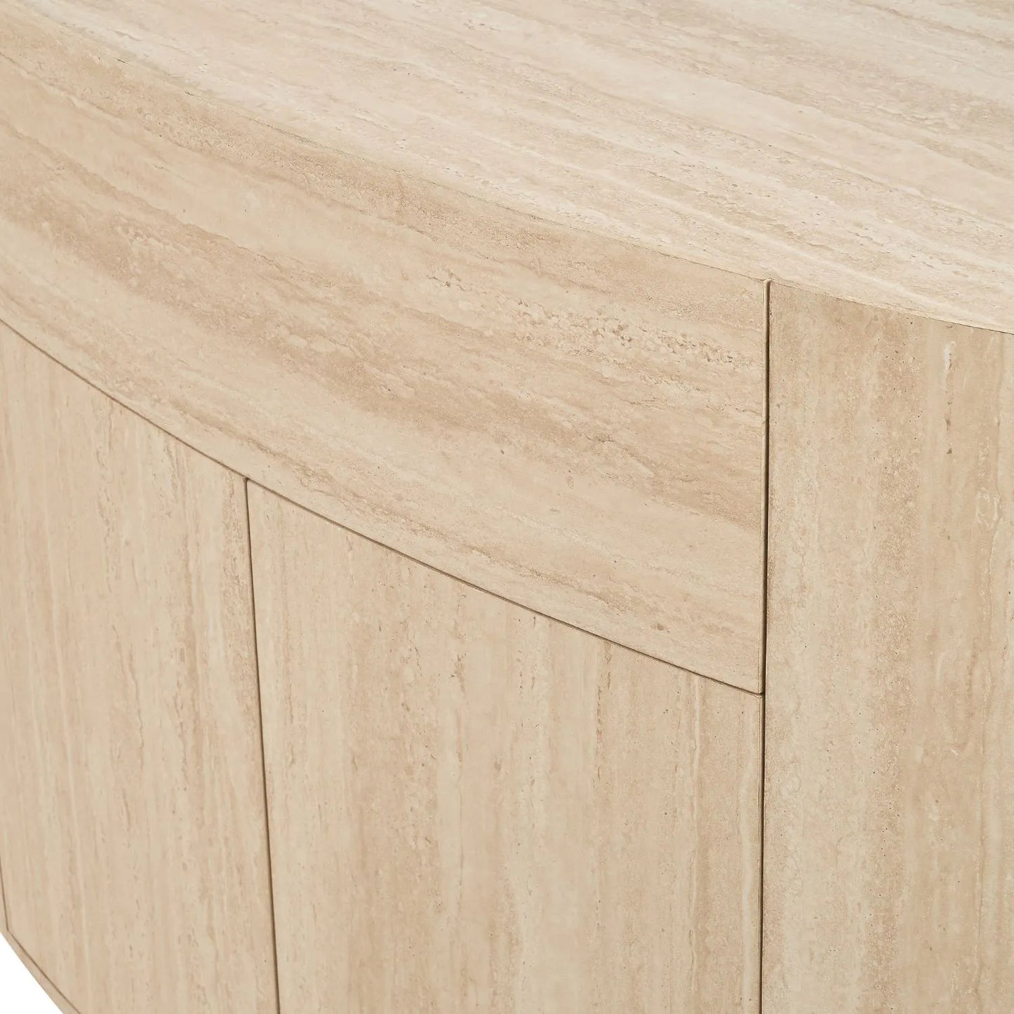 Cream Travertine Effect Sideboard with 1 Drawer & 2 Doors – Contemporary Curved Stone Veneer Finish Storage Cabinet 76x120x40cm – Modern Neutral Handleless Travertine Style Sideboard for Living Rooms and Dining Rooms | Click Style