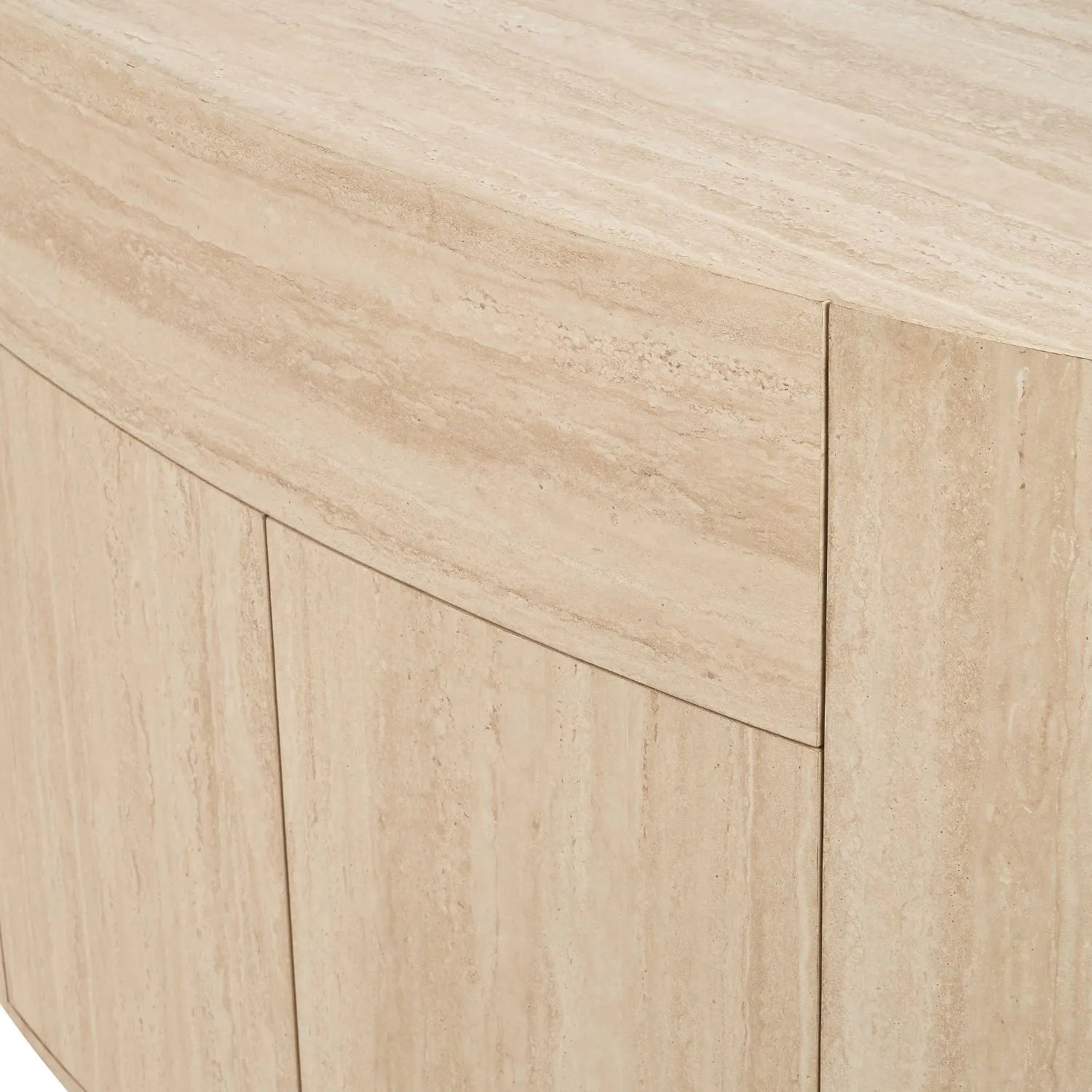 Cream Travertine Effect Sideboard with 1 Drawer & 2 Doors – Contemporary Curved Stone Veneer Finish Storage Cabinet 76x120x40cm – Modern Neutral Handleless Travertine Style Sideboard for Living Rooms and Dining Rooms | Click Style
