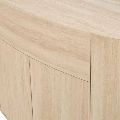 Cream Travertine Effect Sideboard with 1 Drawer & 2 Doors – Contemporary Curved Stone Veneer Finish Storage Cabinet 76x120x40cm – Modern Neutral Handleless Travertine Style Sideboard for Living Rooms and Dining Rooms | Click Style