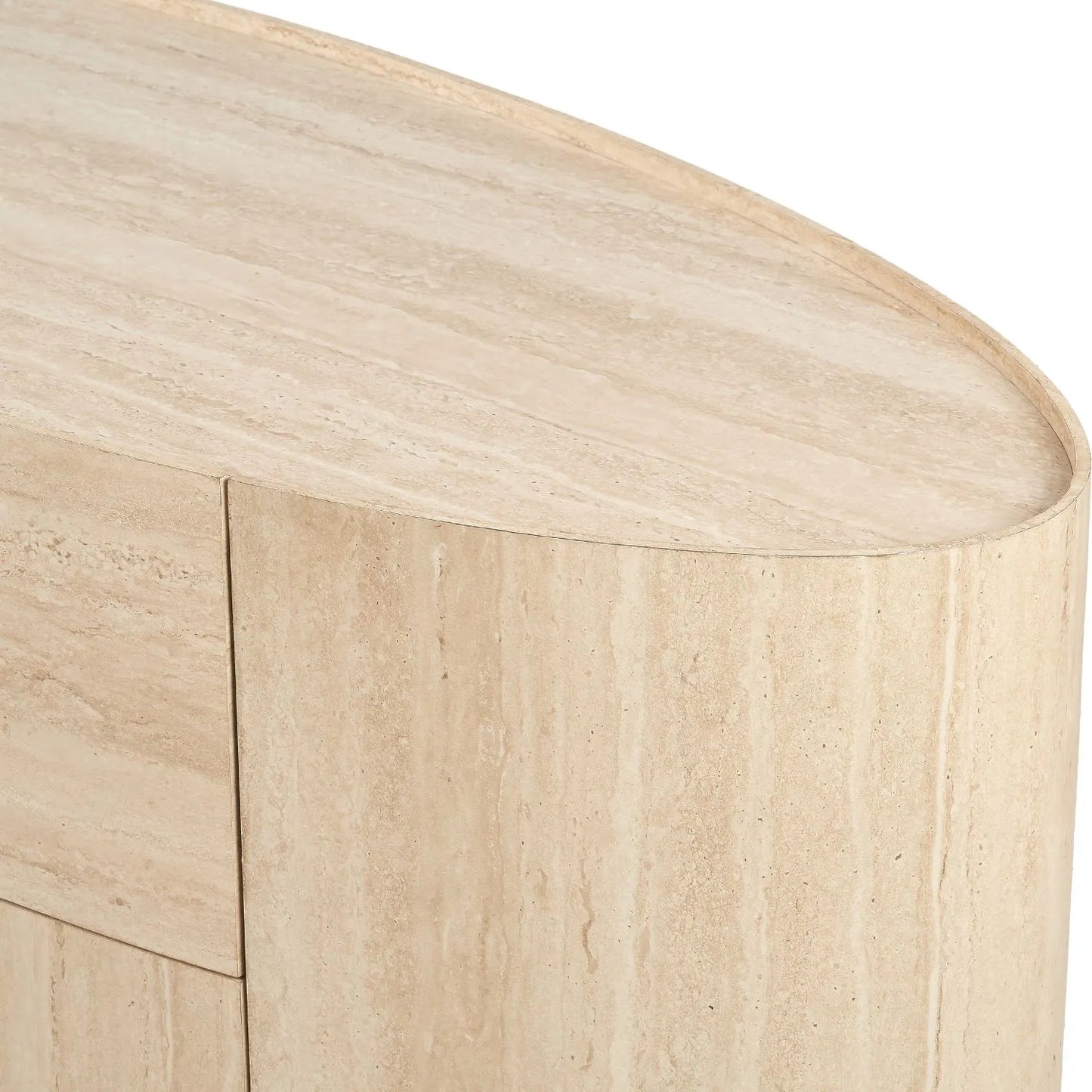 Cream Travertine Effect Sideboard with 1 Drawer & 2 Doors – Contemporary Curved Stone Veneer Finish Storage Cabinet 76x120x40cm – Modern Neutral Handleless Travertine Style Sideboard for Living Rooms and Dining Rooms | Click Style