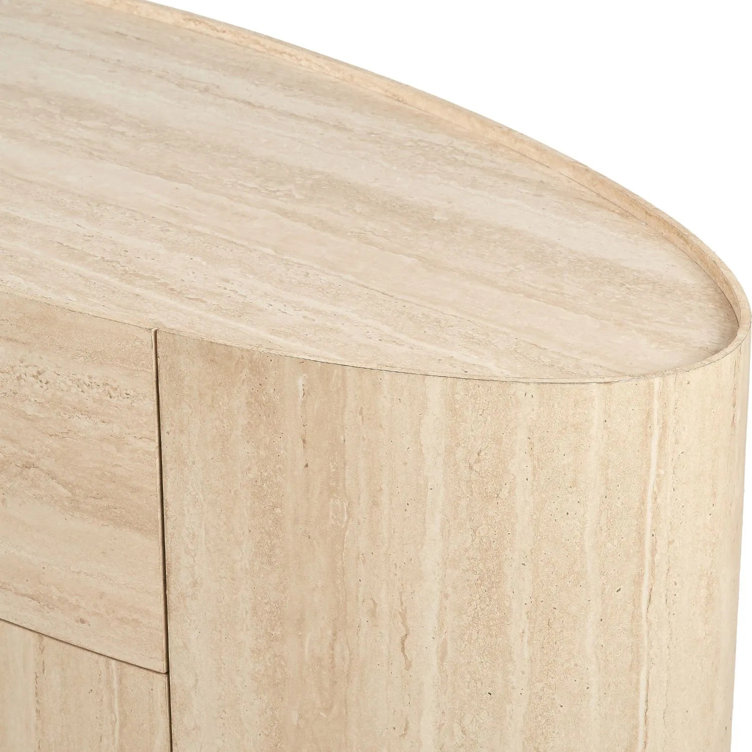 Cream Travertine Effect Sideboard with 1 Drawer & 2 Doors – Contemporary Curved Stone Veneer Finish Storage Cabinet 76x120x40cm – Modern Neutral Handleless Travertine Style Sideboard for Living Rooms and Dining Rooms | Click Style