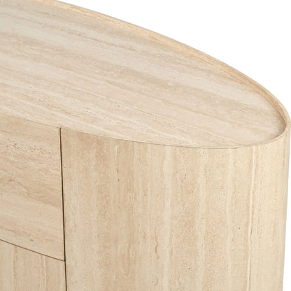Cream Travertine Effect Sideboard with 1 Drawer & 2 Doors – Contemporary Curved Stone Veneer Finish Storage Cabinet 76x120x40cm – Modern Neutral Handleless Travertine Style Sideboard for Living Rooms and Dining Rooms | Click Style