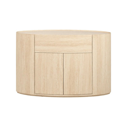 Cream Travertine Effect Sideboard with 1 Drawer & 2 Doors – Contemporary Curved Stone Veneer Finish Storage Cabinet Front 76x120x40cm – Modern Neutral Handleless Travertine Style Sideboard for Living Rooms and Dining Rooms | Click Style