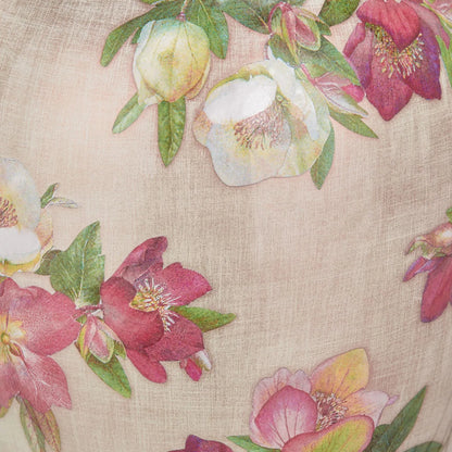 Jenny Worrall Crimson Plum & White Hellebore & Foliage Cream Champagne & Gold Glass Table Lamp Base with Bulbous Shape & Antique Brass Feet – Handcrafted Luxury Floral Lighting 35x20x20cm | Click Style