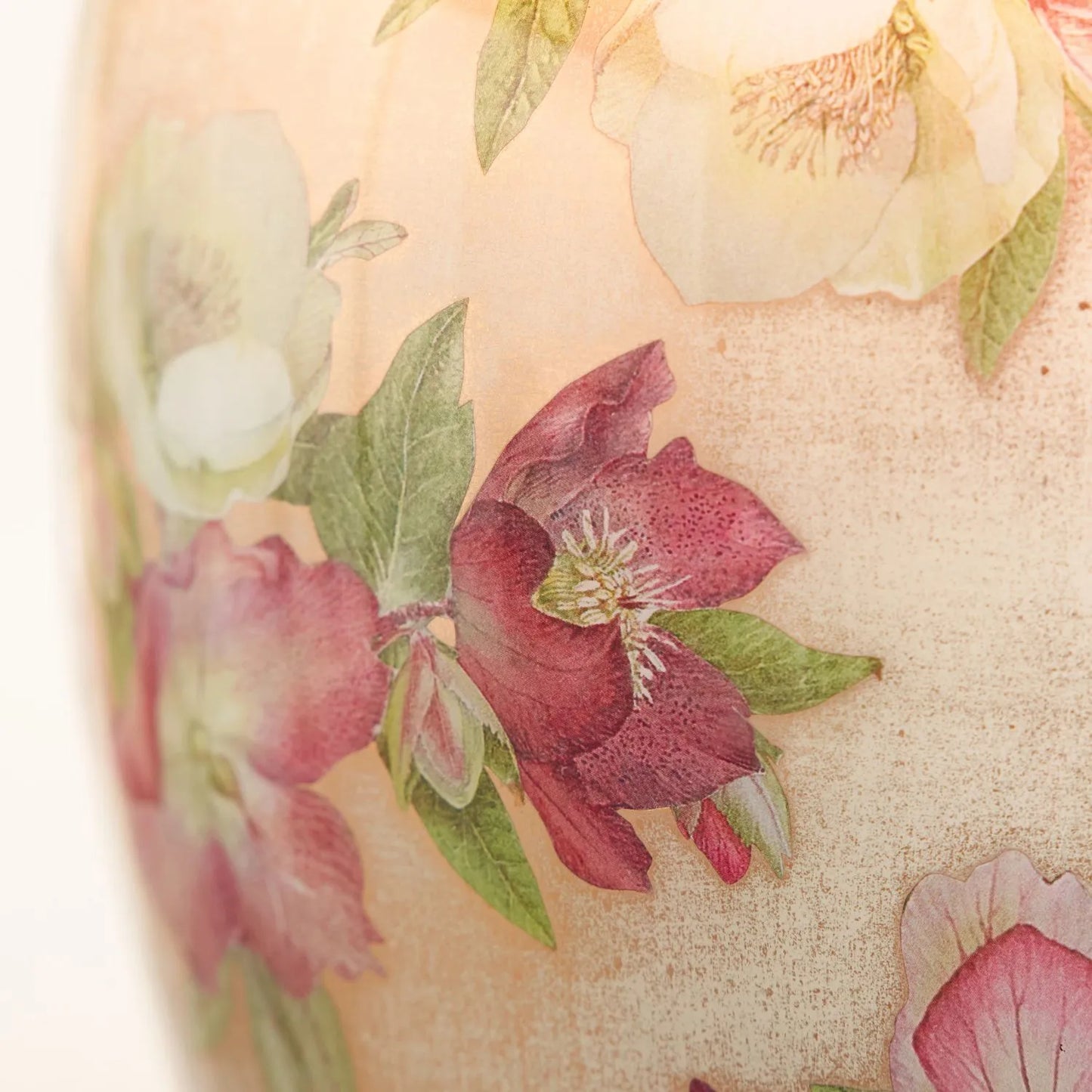 Jenny Worrall Crimson Plum & White Hellebore & Foliage Cream Champagne & Gold Glass Table Lamp Base with Bulbous Shape & Antique Brass Feet – Handcrafted Luxury Floral Lighting 35x20x20cm | Click Style