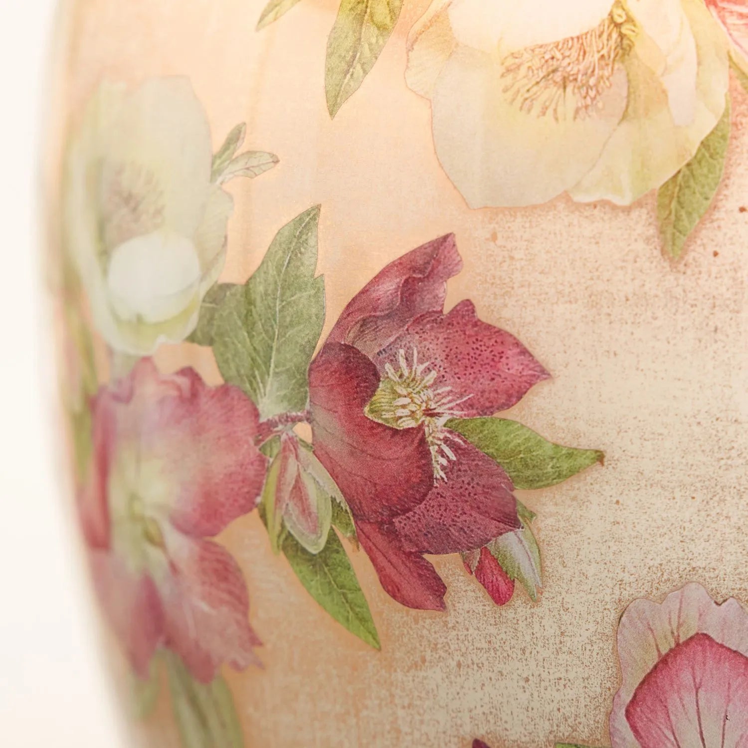 Jenny Worrall Crimson Plum & White Hellebore & Foliage Cream Champagne & Gold Glass Table Lamp Base with Bulbous Shape & Antique Brass Feet – Handcrafted Luxury Floral Lighting 35x20x20cm | Click Style