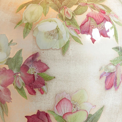 Jenny Worrall Crimson Plum & White Hellebore & Foliage Cream Champagne & Gold Glass Table Lamp Base with Bulbous Shape & Antique Brass Feet – Handcrafted Luxury Floral Lighting 35x20x20cm | Click Style