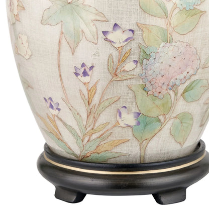 Jenny Worrall Daikon Hydrangea & Purple Bellflower Grey White & Gold Glass Table Lamp Base with Bulbous Shape & Raised Antique Brass Feet – Handcrafted Lighting 37x20x20cm | Click Style