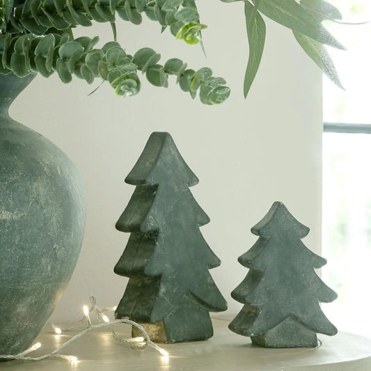 Dark grey stone-effect medium festive ceramic Christmas tree ornament with textured finish, decorative accent 24x14x6cm | Click Style