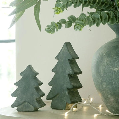 Dark grey stone-effect small festive ceramic Christmas tree ornament with textured finish, decorative accent 17x12x5cm | Click Style