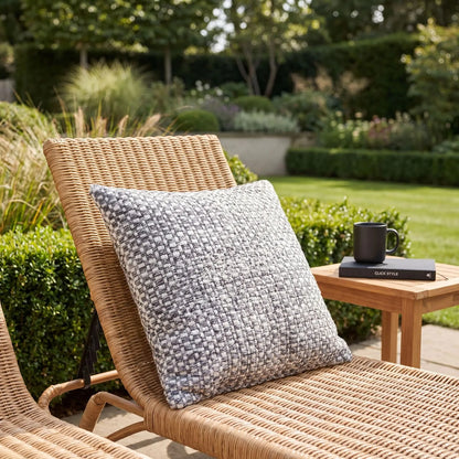 Dark Grey & White Square Indoor Outdoor Cushion with Basket Weave Pattern – Recycled Weather-Resistant Woven Cushion 45x45x10cm | Click Style