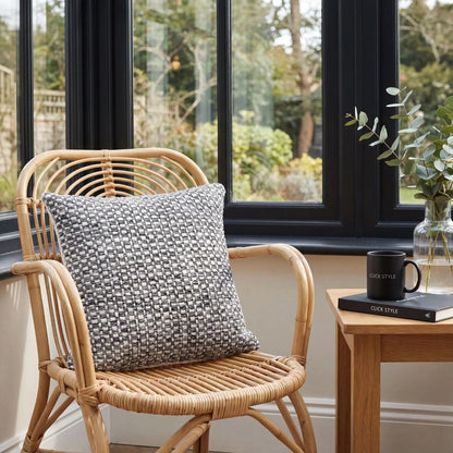 Dark Grey & White Square Indoor Outdoor Cushion with Basket Weave Pattern – Recycled Weather-Resistant Woven Cushion 45x45x10cm | Click Style