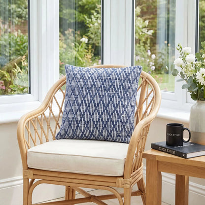 Denim Blue & White Square Indoor Outdoor Cushion with Woven Crosshatch Pattern and Textured Finish – Recycled PET Yarn Weather-Resistant Cushion 45x45x10cm | Click Style