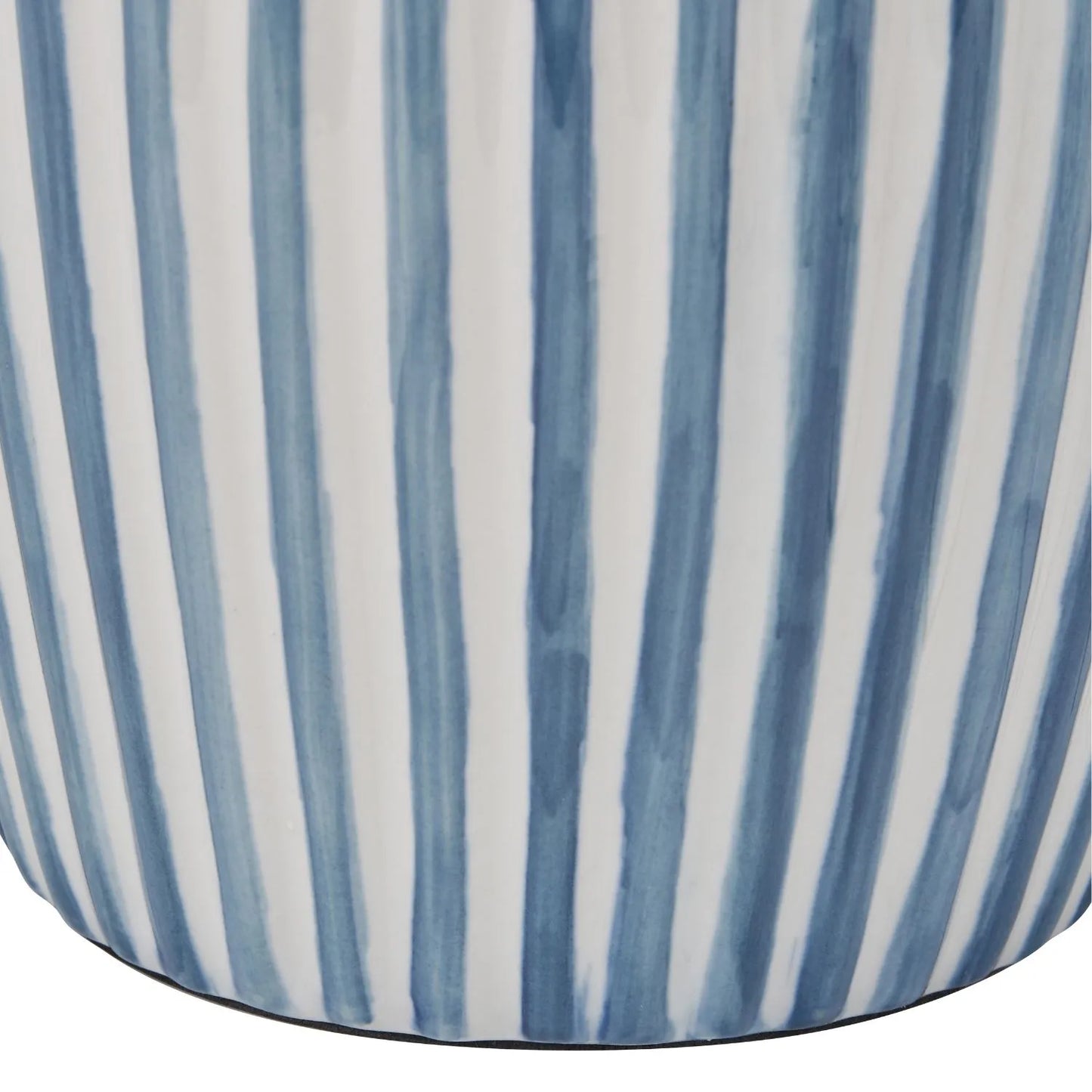 Denim Blue & White Striped Ceramic Table Lamp With White Cotton Tapered Shade – Ribbed Bulbous Base Bedside Light 45x30x30cm | Click Style
