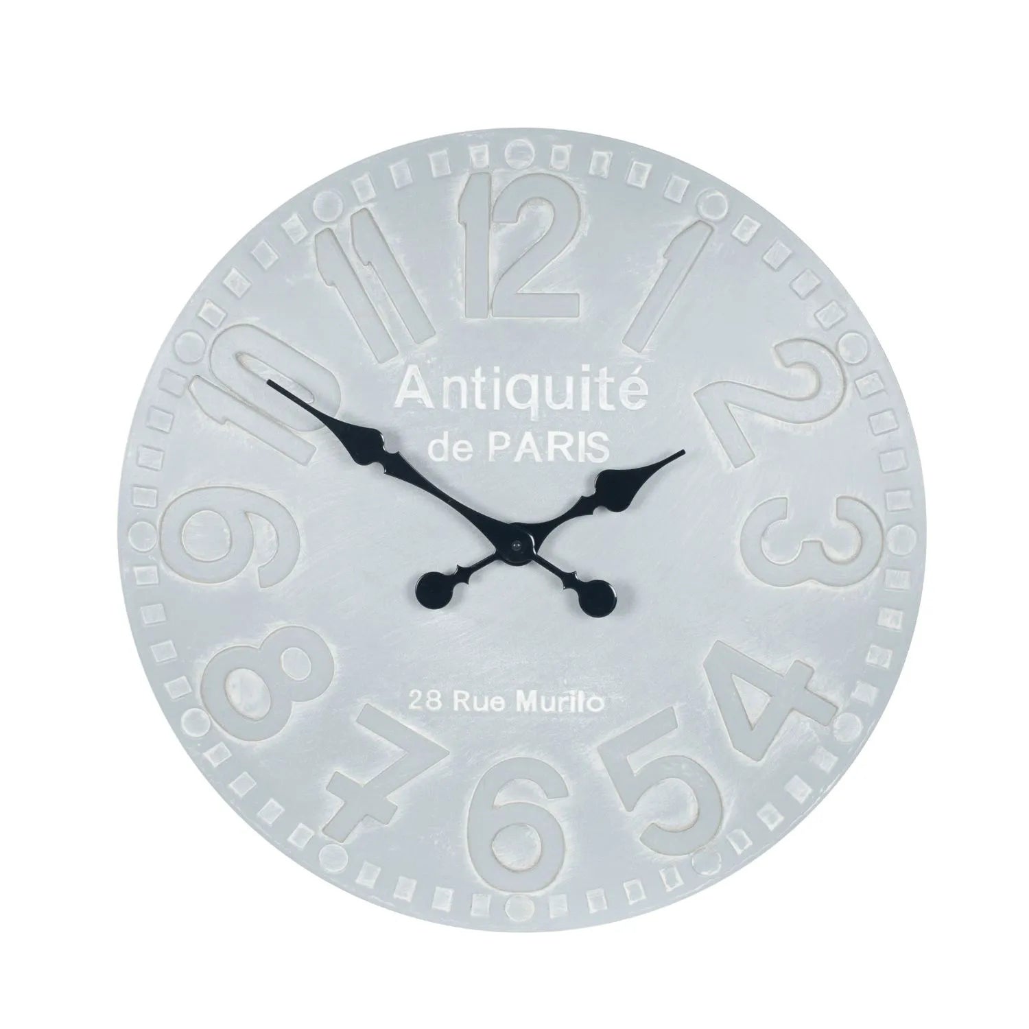 Distressed Grey & White Round Wooden Wall Clock with Arabic Numerals Black Hands & Parisian Design 51x2cm - Click  Style