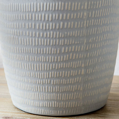 Duck Egg & Cream Textured Ceramic Bottle Table Lamp with Lined Drum Shade & Horizontal Line Detailing – Contemporary Soft-Toned Statement Table Light 44x28x28cm | Click Style