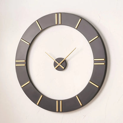 Extra Large Black Round Wooden Skeleton Wall Clock with Gold Baton Markers & Hands – Two-Piece Design 120x5cm - Click Style