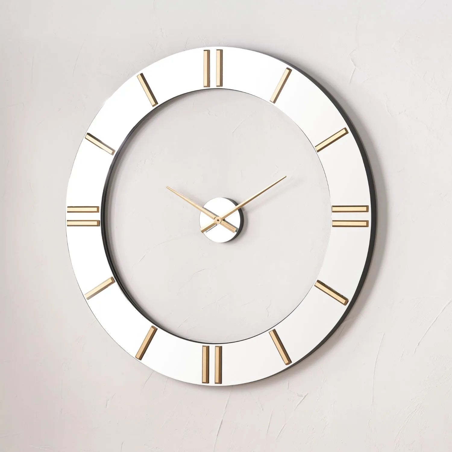Baton Rouge Clock Extra Large Round Mirrored Skeleton Wall Clock with Gold Baton Markers ...